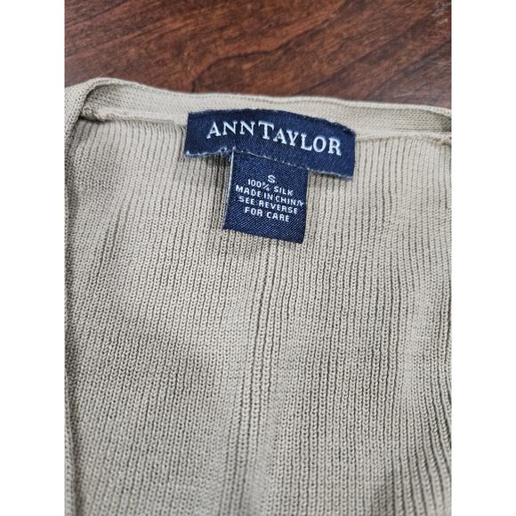 Ann Taylor 100% Silk Striped Beige Tan White Cardigan Sweater Women's Size S - Picture 2 of 7